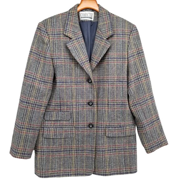 Vtg CHARACTER Suburbanwear Blazer Womens 100% Wool Tweed Multicolor Jacket Sz 12 - Picture 1 of 13